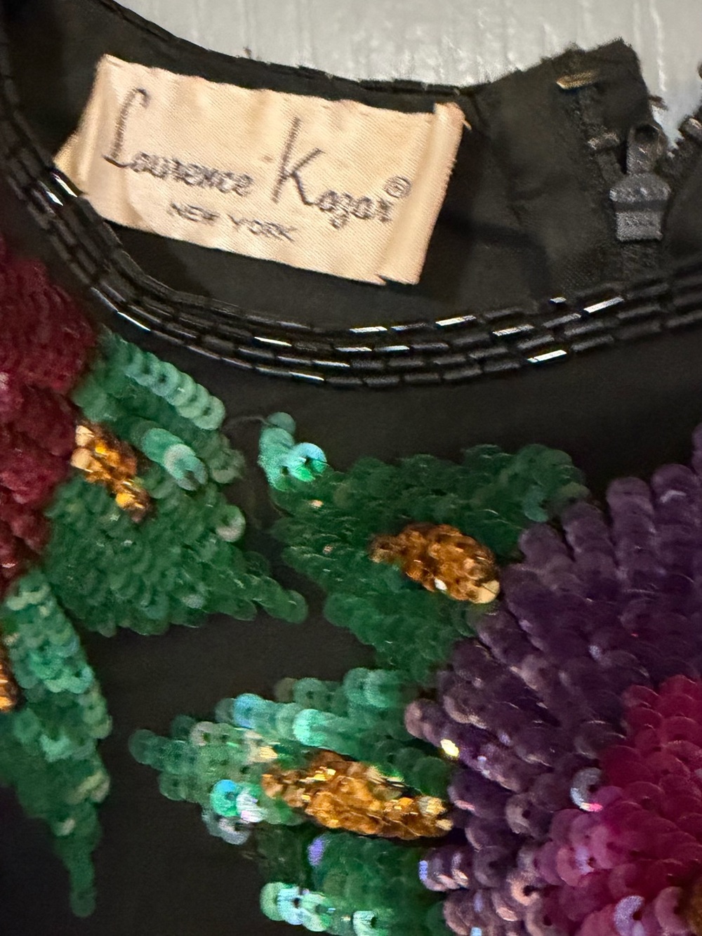 Laurence Kazar Black Sequin Floral Long-Sleeve Top with Purple Accents - Picture 7 of 12